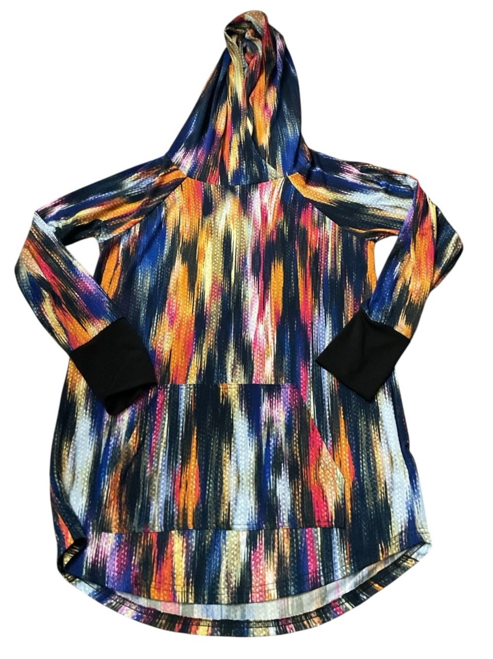 LuLaRoe Navy Multicolor Brushstroke Hooded Tunic